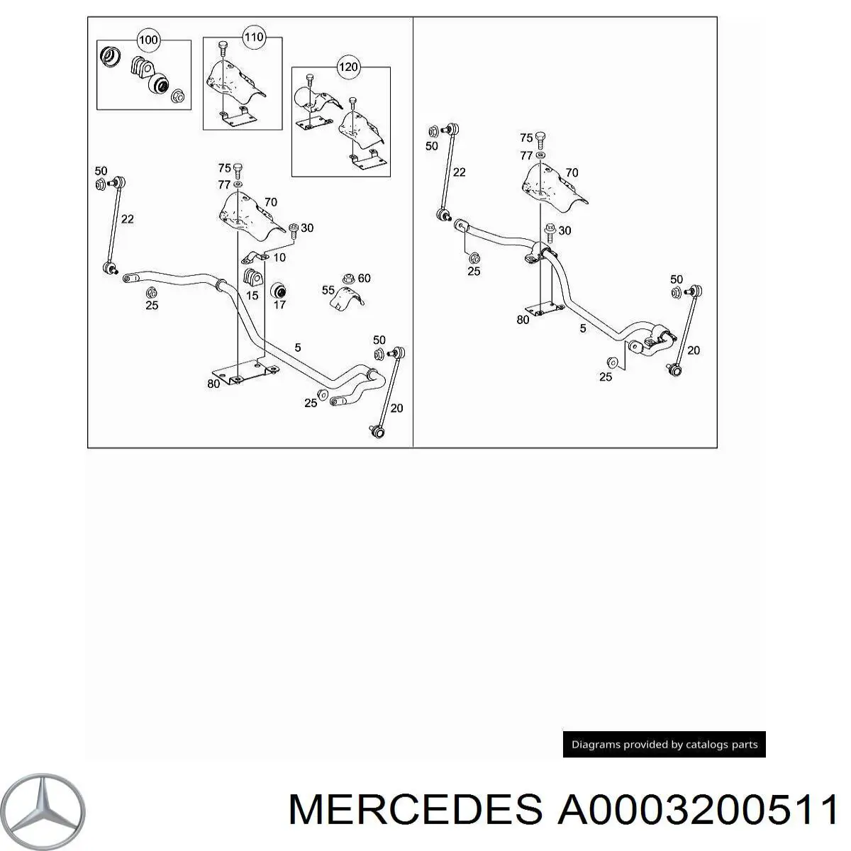 A0003200511 Mercedes втулка стабілізатора переднього, комплект