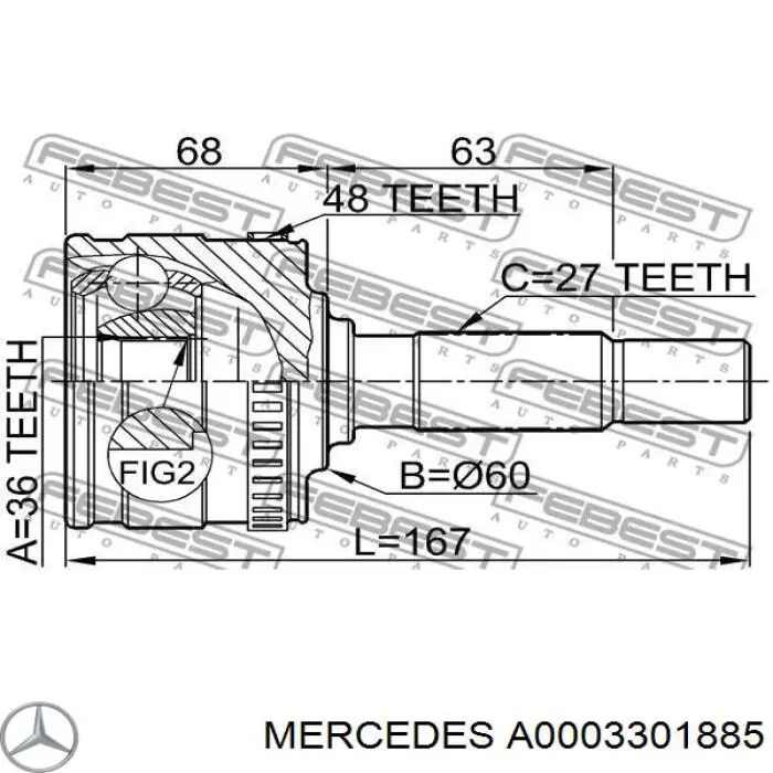 Купити A0003301885 Mercedes Шарнір приводу зовнішній