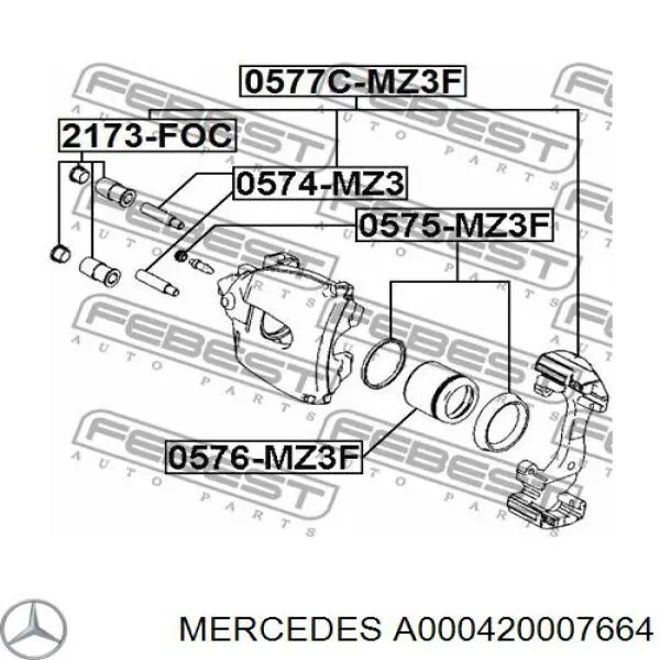 A000420007664 Mercedes пильник направляючої супортугальмівного, переднього