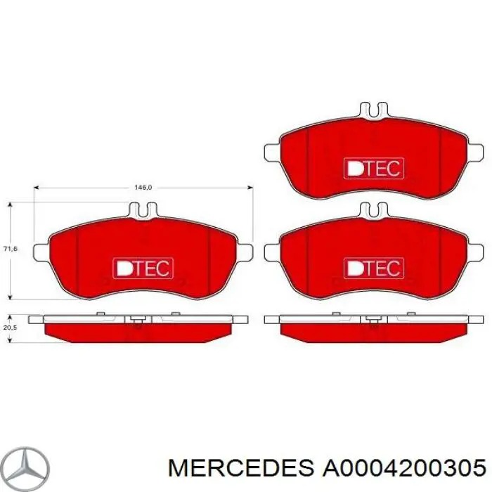 Купити A0004200305 Mercedes Колодки гальмівні передні, дискові