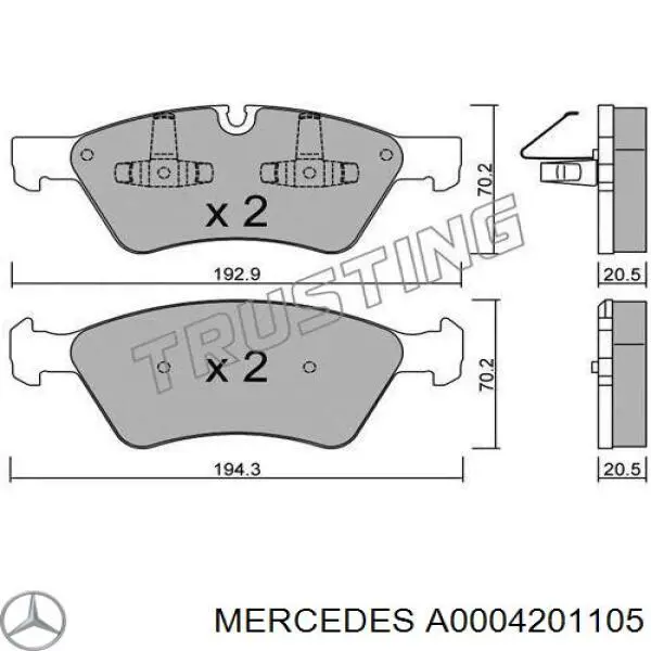 Гальмівні колодки Mercedes A0004201105 ціна, від 178.60 USD