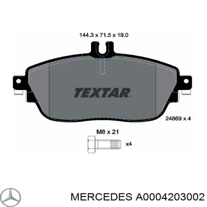 Купити A0004203002 Mercedes Колодки гальмівні передні, дискові