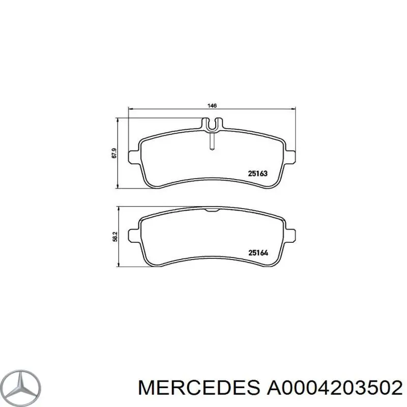 A0004203502 Mercedes Колодки гальмівні задні, дискові