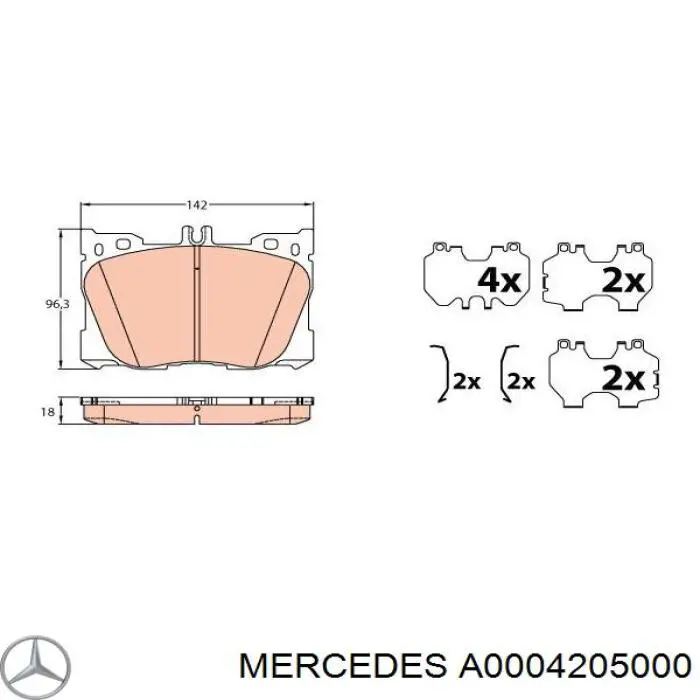 Гальмівні колодки Mercedes A0004205000 ціна, від 80.95 USD
