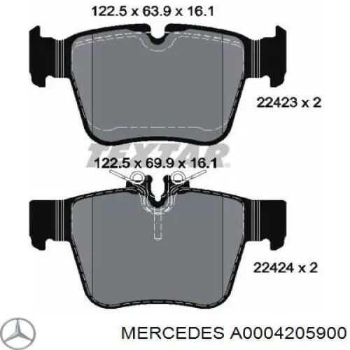 Задні дискові колодки Mercedes A0004205900