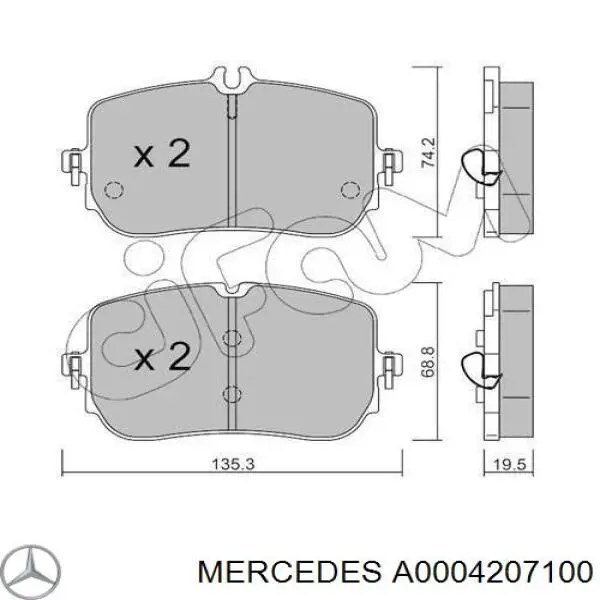 Передні тормозні колодки A0004207100 Mercedes