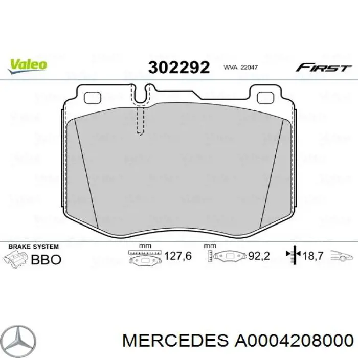 Колодки гальмівні передні, дискові A0004208000 Mercedes