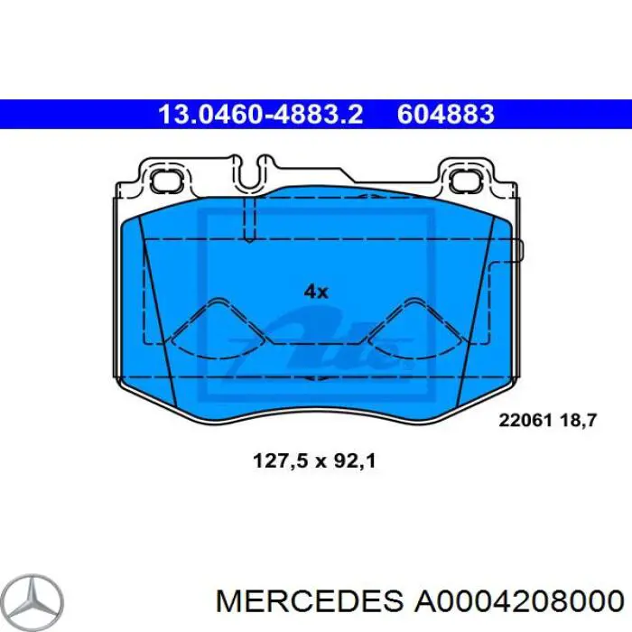 Купити A0004208000 Mercedes Колодки гальмівні передні, дискові