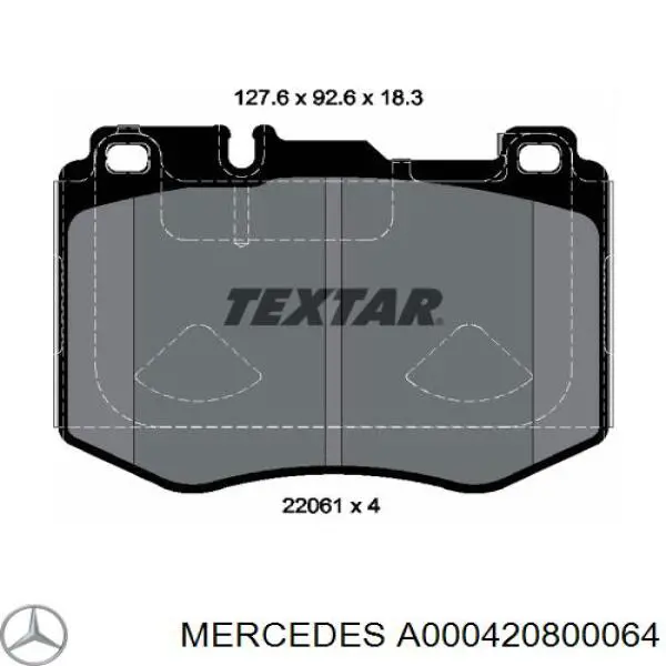 A000420800064 Mercedes колодки гальмівні передні, дискові