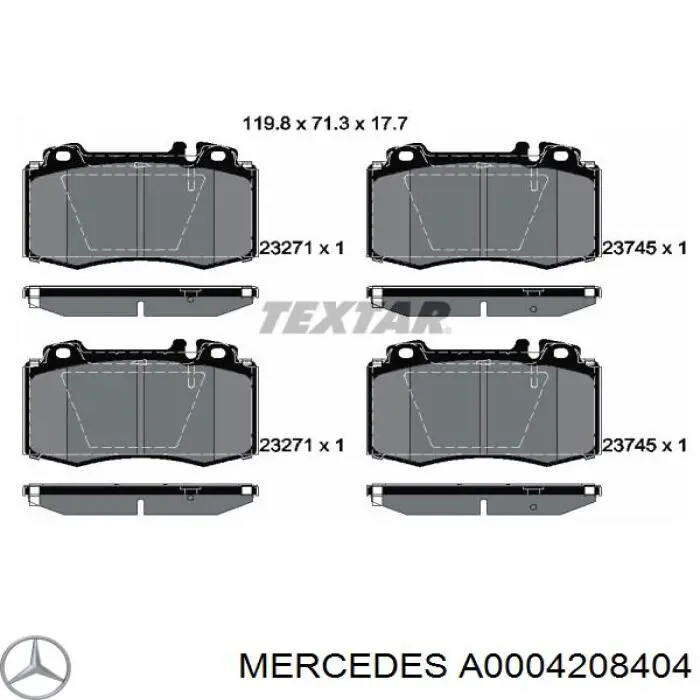 Колодки гальмівні передні, дискові A0004208404 Mercedes