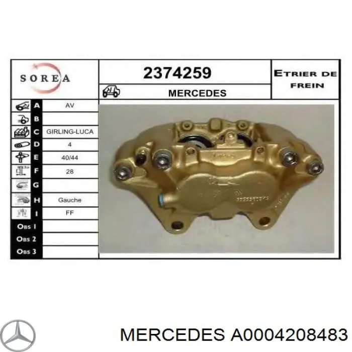 Супорт гальмівний передній лівий Mercedes A0004208483 ціна, від 87.11 USD
