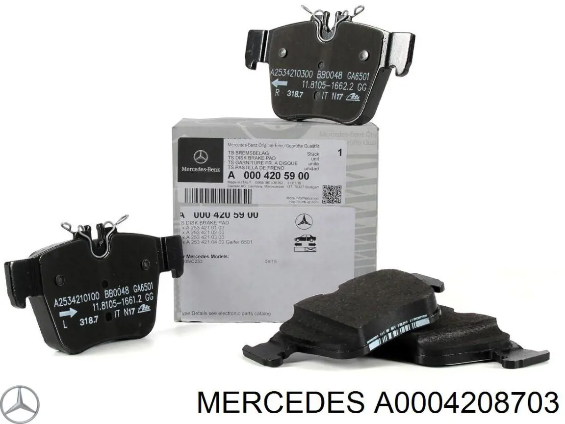A0004208703 Mercedes колодки гальмові задні, дискові