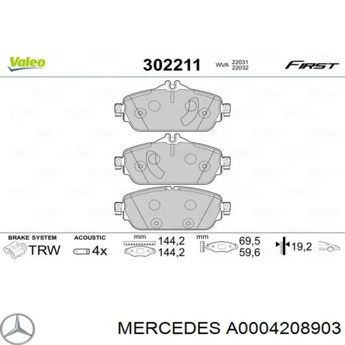 Гальмівні колодки Mercedes A0004208903 ціна, від 78.46 USD