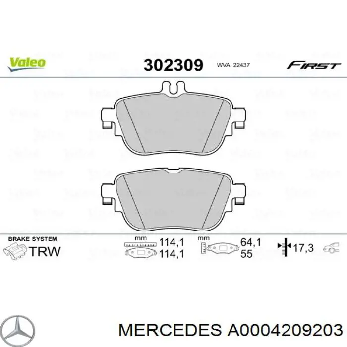 A0004209203 Mercedes Колодки гальмівні задні, дискові