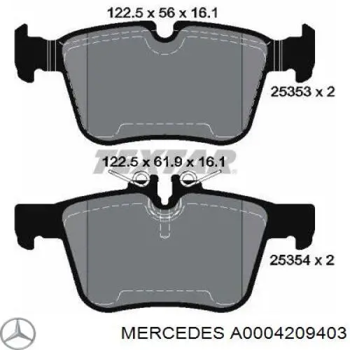 Задні гальмівні колодки Mercedes A0004209403 ціна, від 57.69 USD