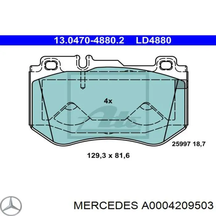 Гальмівні колодки Mercedes A0004209503 ціна, від 53.21 USD