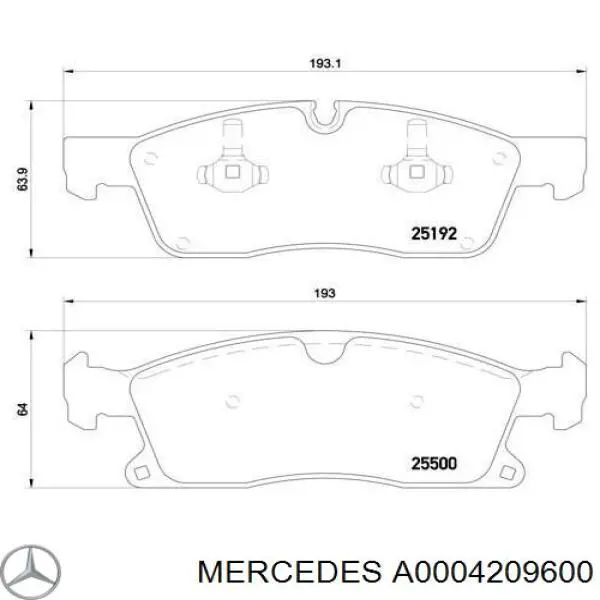 Купити A0004209600 Mercedes Колодки гальмівні передні, дискові