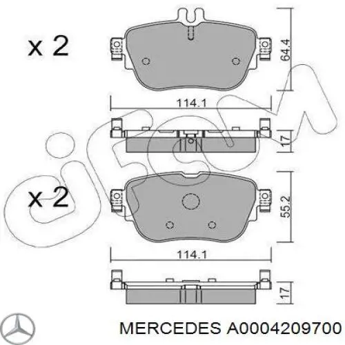 Задні дискові колодки Mercedes A0004209700