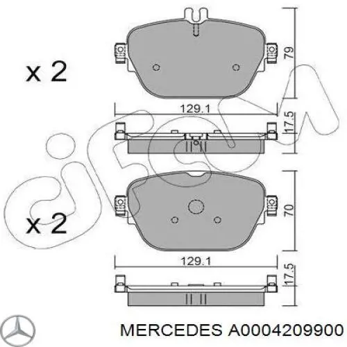 A0004209900 Mercedes Колодки гальмівні задні, дискові