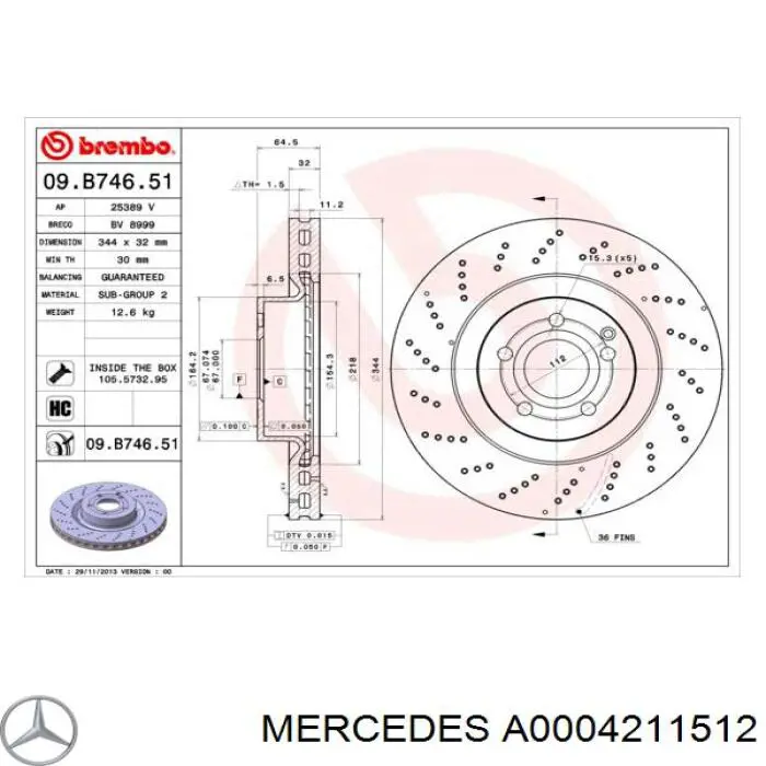 Гальмівні диски передні A000421151207 Mercedes