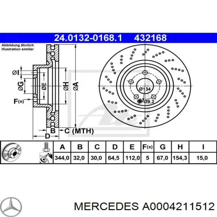 Диск переднього гальма Mercedes A0004211512 ціна, від 114.16 USD