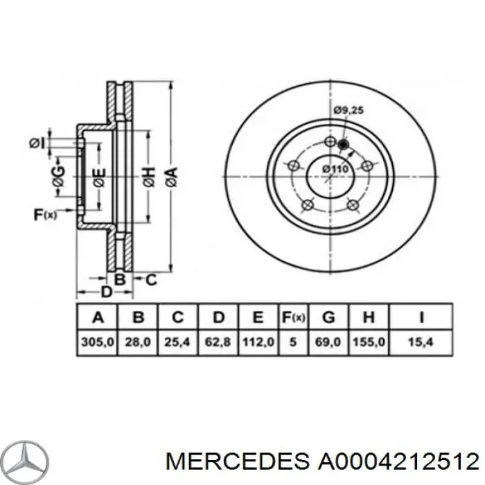 A0004212512 Mercedes Гальмо дискове переднє