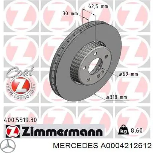 Гальмівні диски передні A0004212612 Mercedes