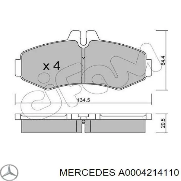 A0004214110 Mercedes колодки гальмівні передні, дискові