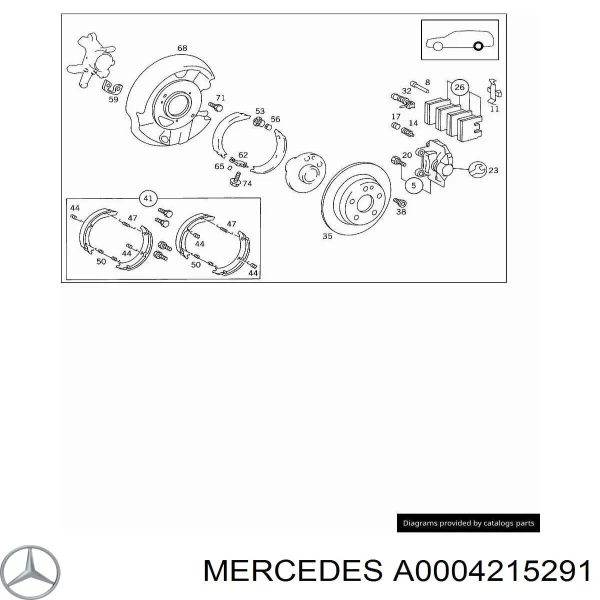 Купити A0004215291 Mercedes Комплект пружинок кріплення дискових колодок, задніх