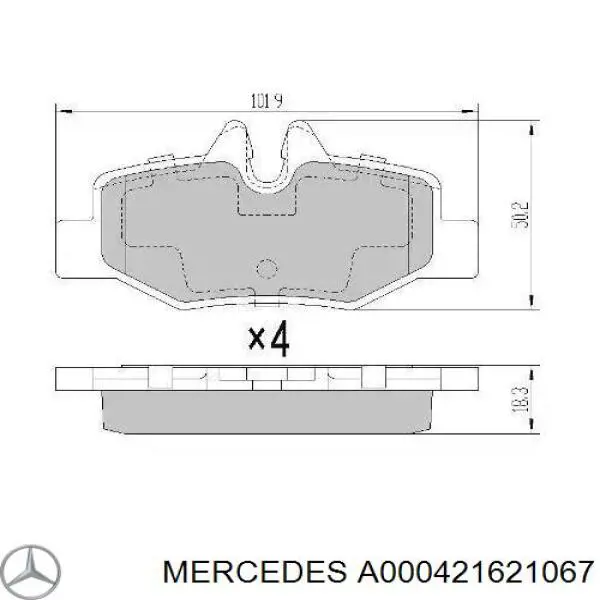 A000421621067 Mercedes колодки гальмові задні, дискові