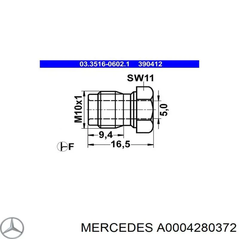 Штуцер сполучний гальмівних трубок A0004280372 Mercedes