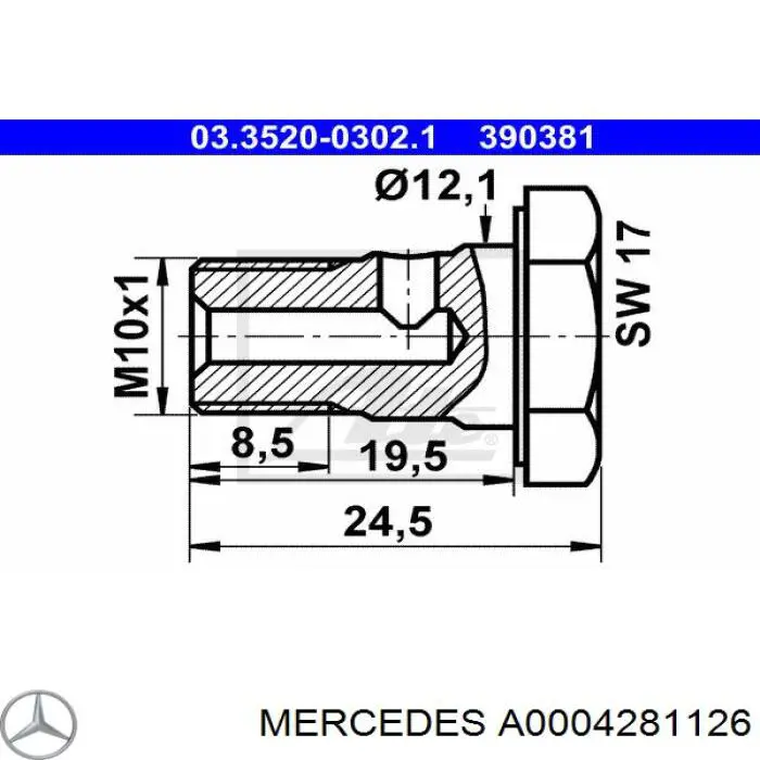 A0004281126 Mercedes Болт/гайка кріплення