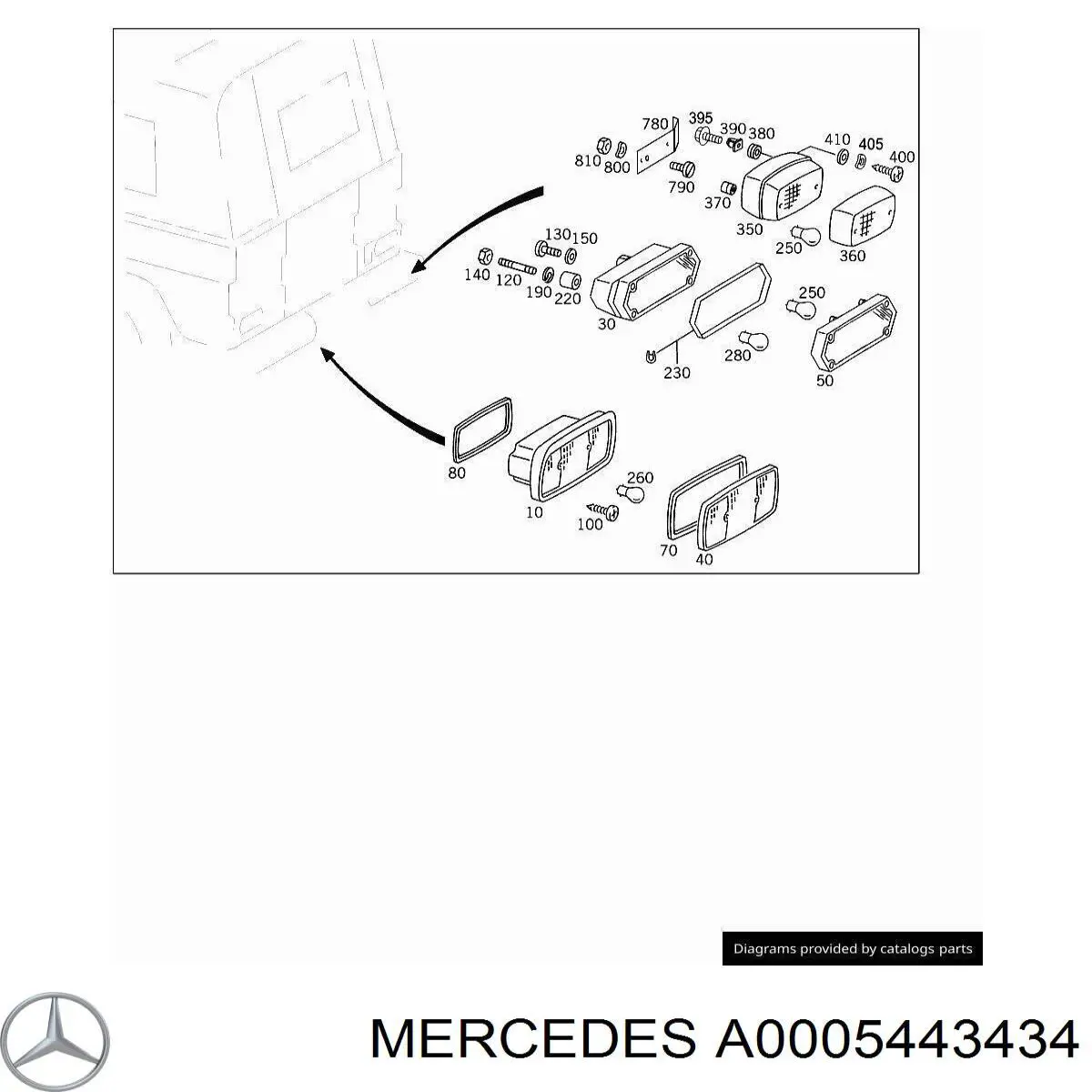 Ліхтар підсвічування заднього номерного знака A0005443434 Mercedes