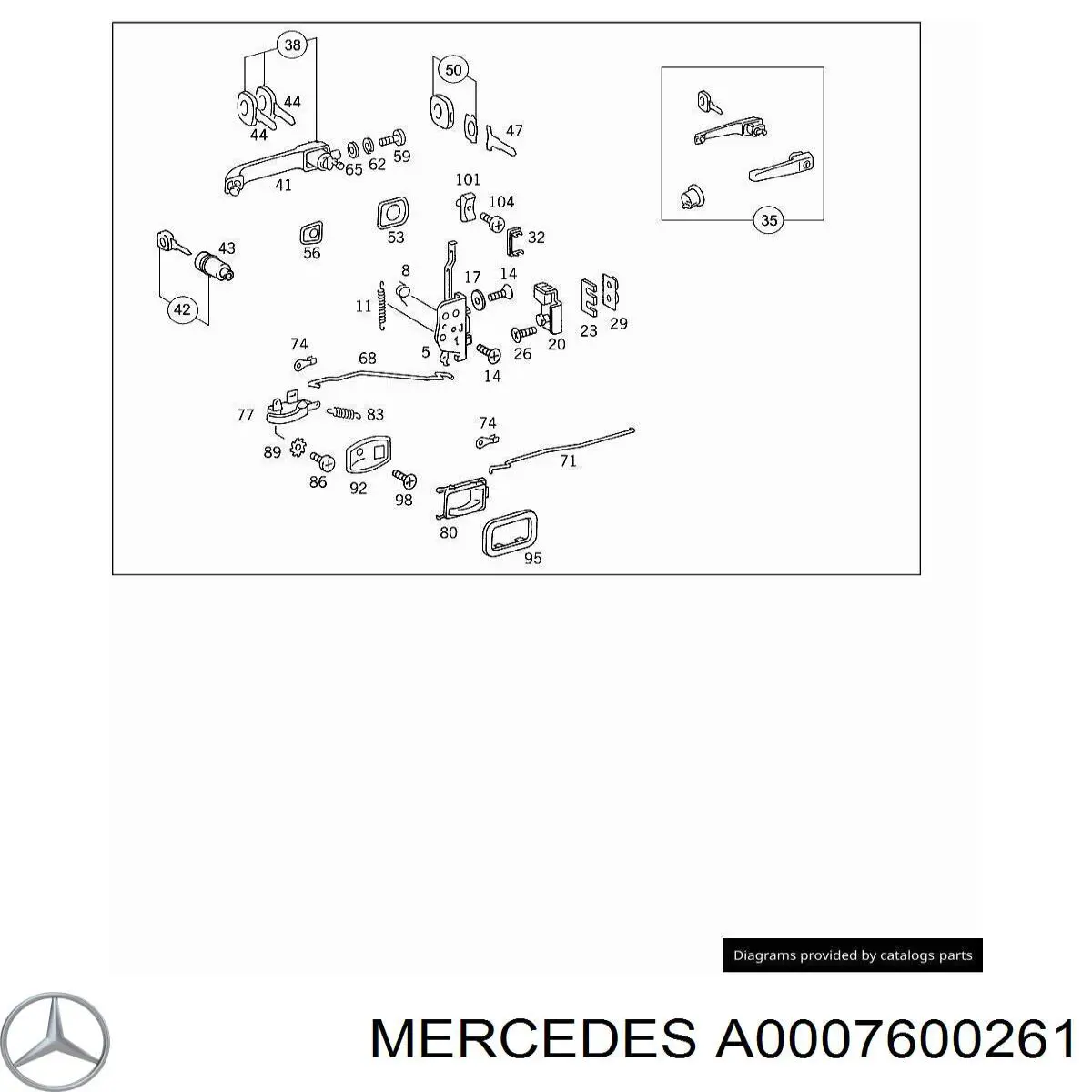 00076002619007 Mercedes ручка передньої двері внутрішня ліва