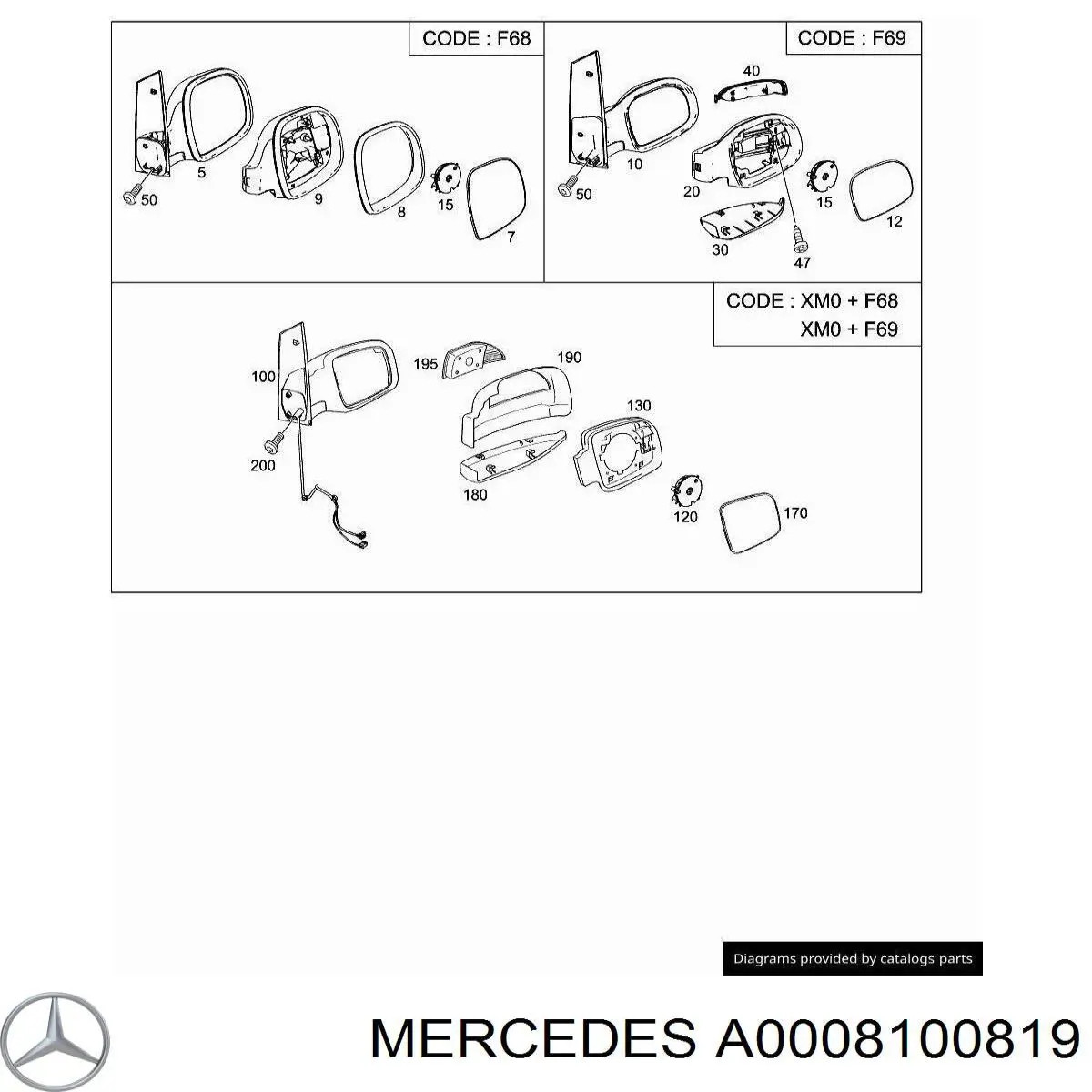 A0008100819 Mercedes дзеркальний елемент дзеркала заднього виду, правого