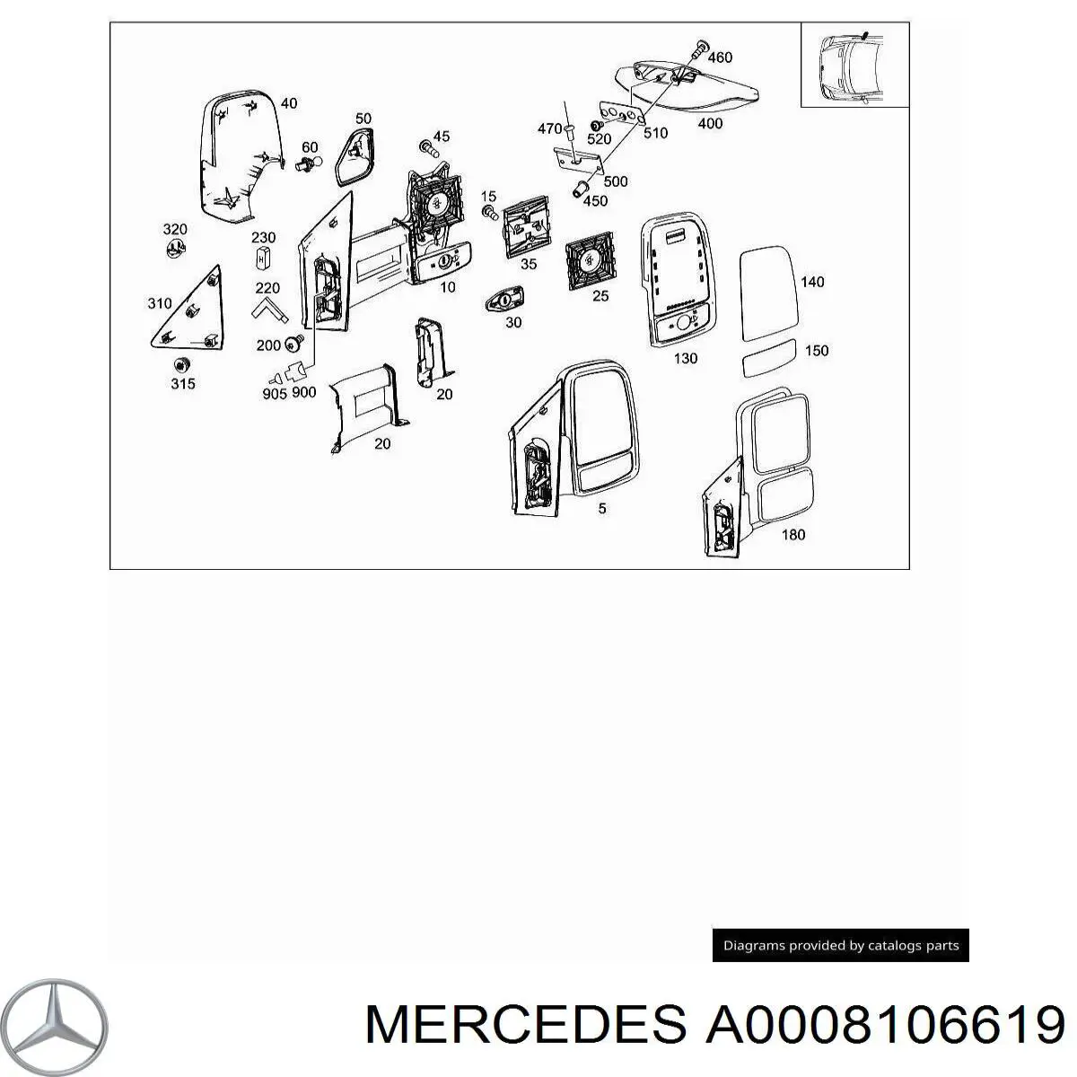 Праве бічне дзеркало Mercedes A0008106619 ціна, від  USD