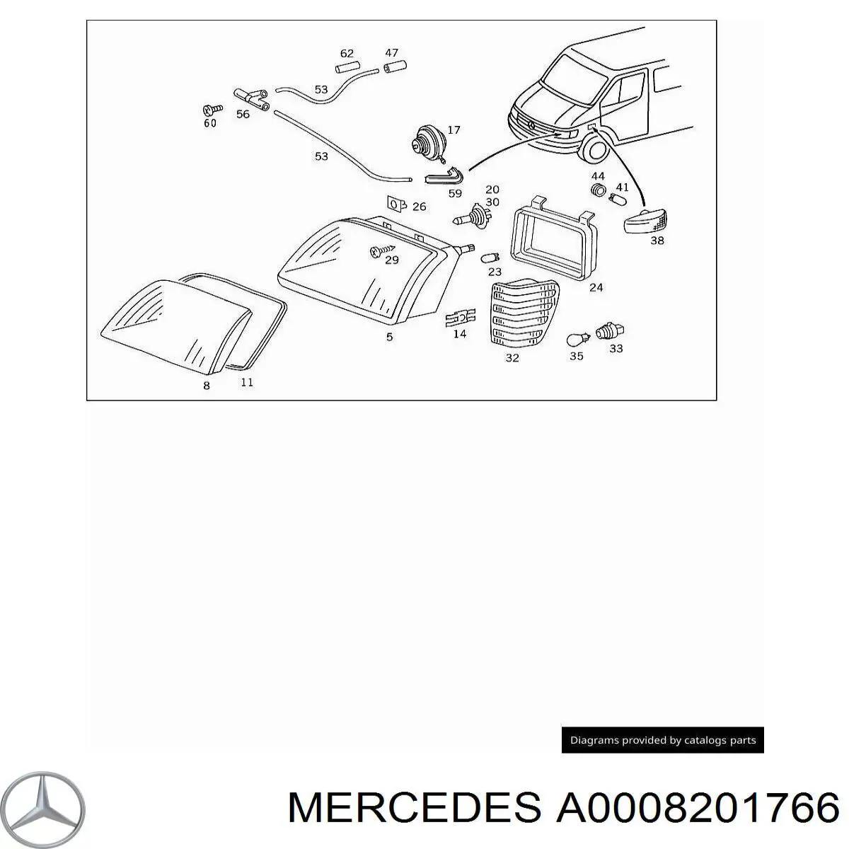 Купити A0008201766 Mercedes Скло фари правої