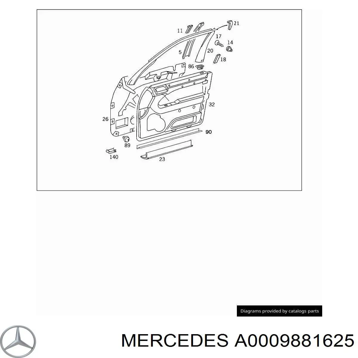 Кліпса (пістон) кріплення молдинга двері A0009881625 Mercedes