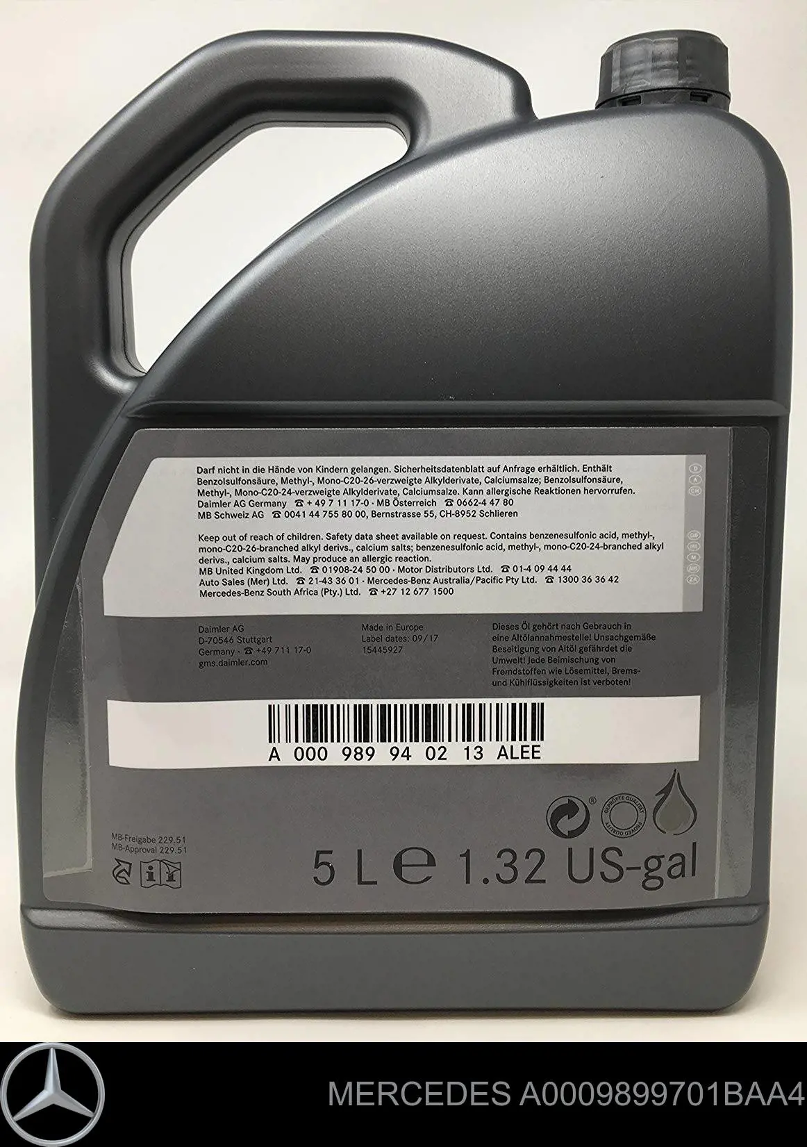 A0009899701BAA4 Mercedes Масло двигуна