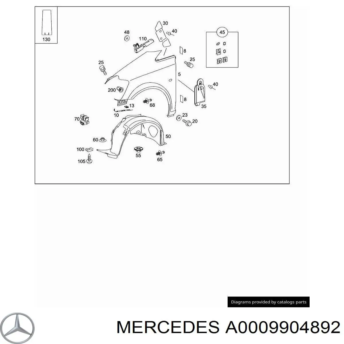 Пістон (кліп) кріплення решітки радіатора до панелі Mercedes A0009904892 ціна, від 0.92 USD
