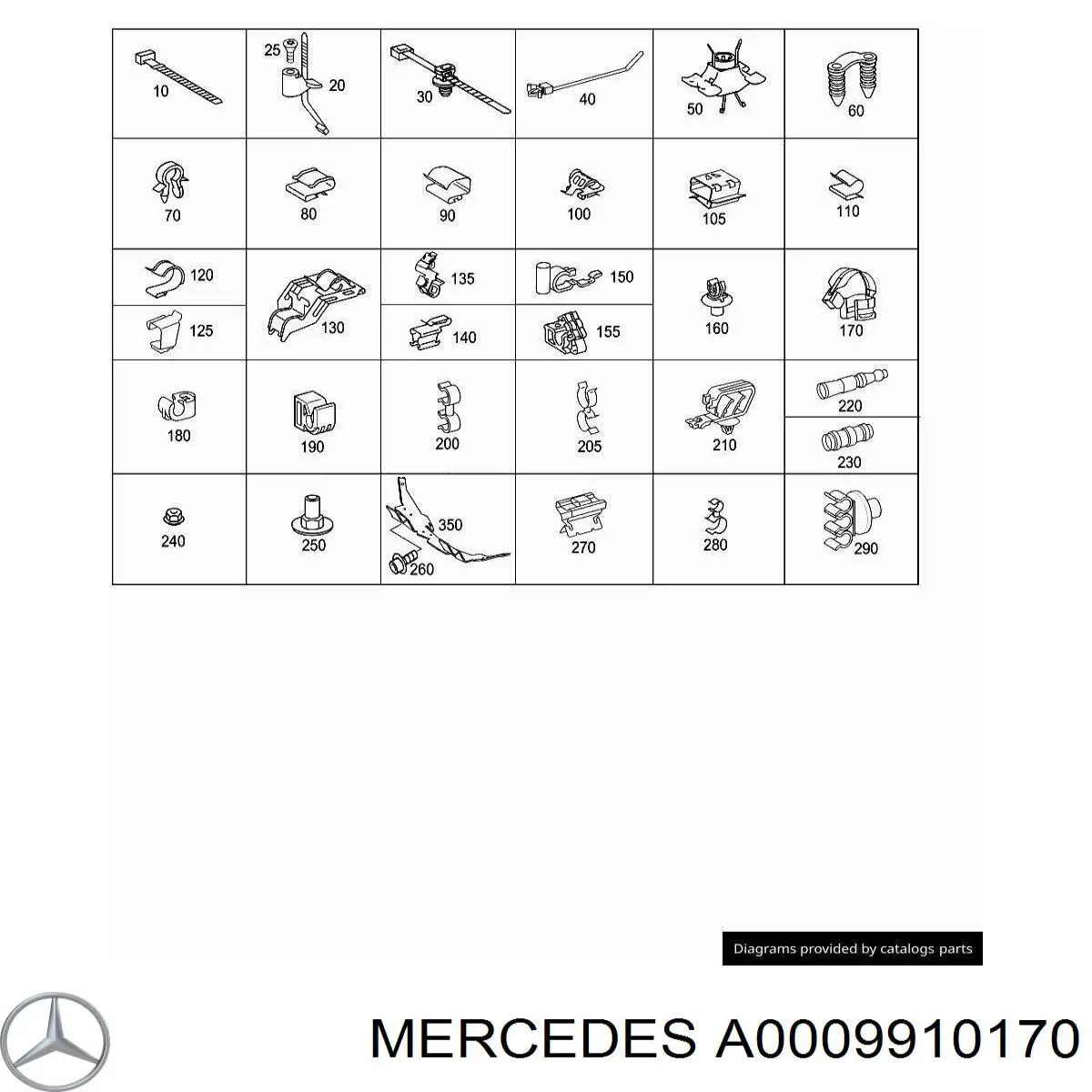 Пістон (кліп) кріплення молдинга лобового скла A0009910170 Mercedes