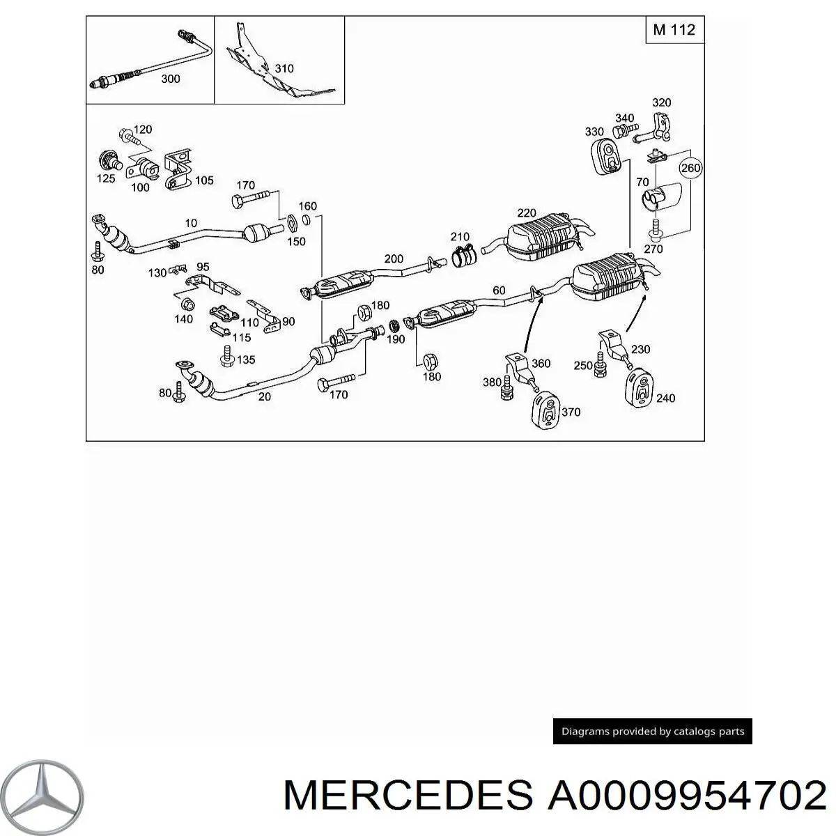 A0009954702 Mercedes кронштейн/хомут глушника, передній