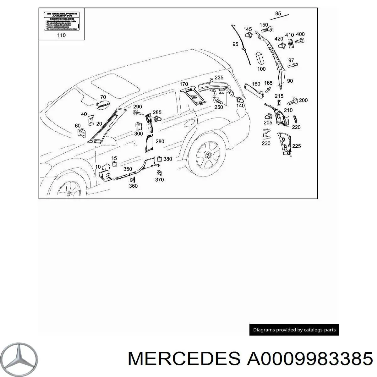 A0009983385 Mercedes Кліпса (пістон) кріплення молдинга двері