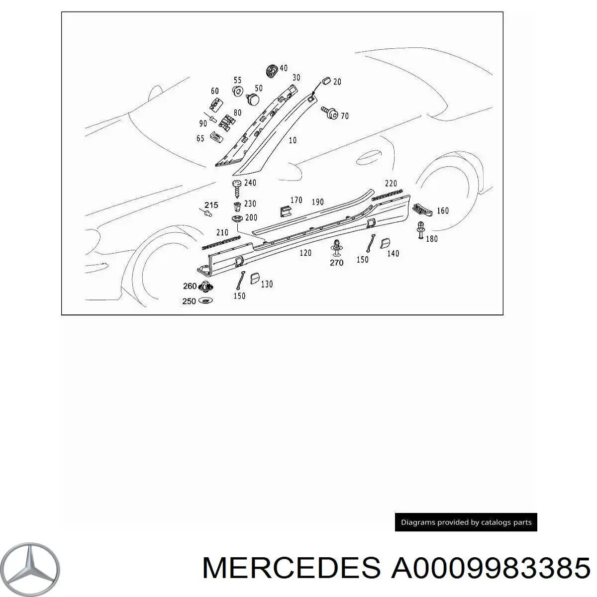 9983385 Mercedes Кліпса (пістон) кріплення молдинга двері