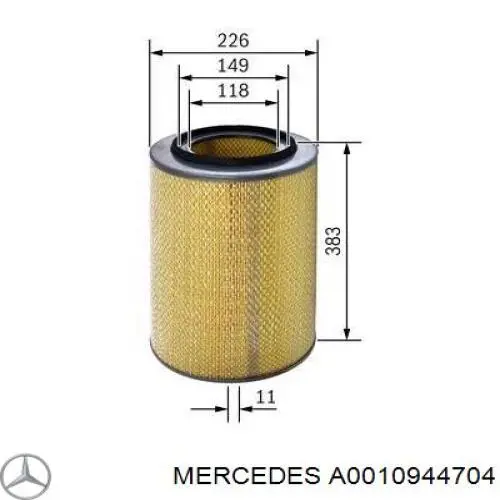 A0010944704 Mercedes фільтр повітряний