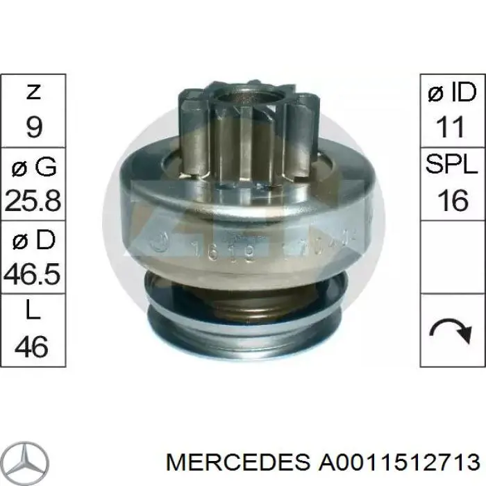 A0011512713 Mercedes Привід стартера бендикс