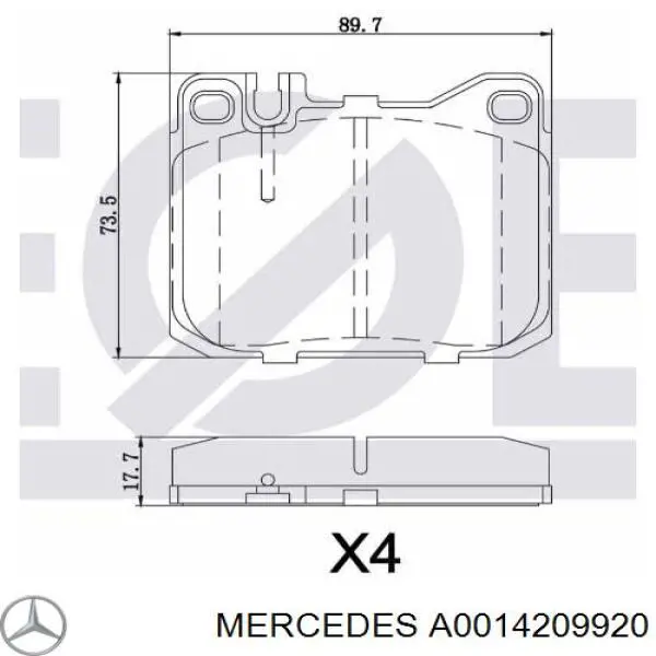 Передні тормозні колодки A0014209920 Mercedes