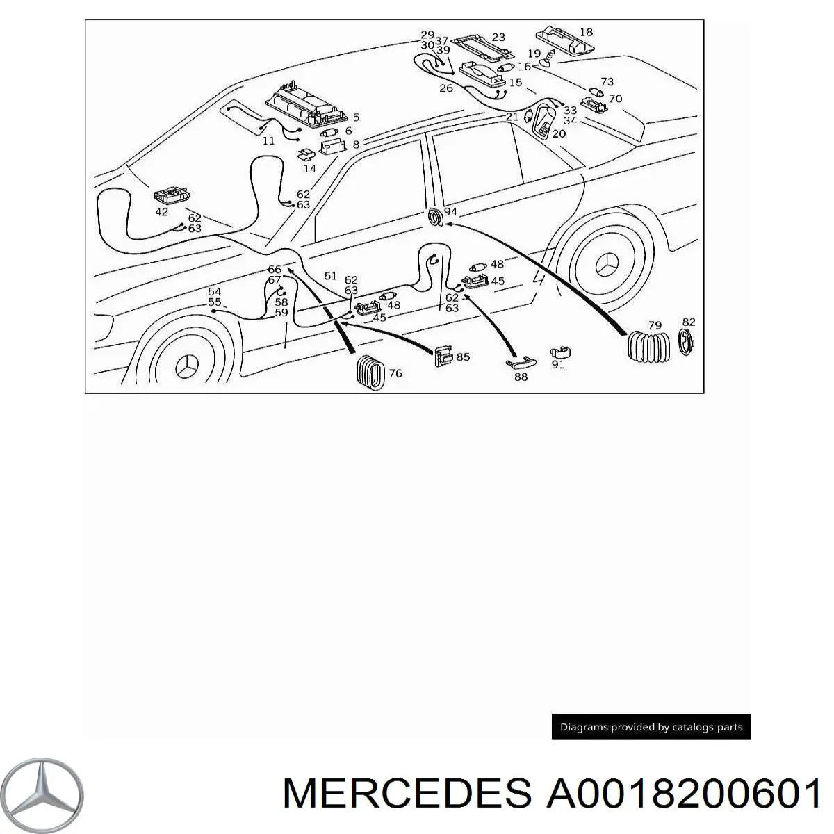 Плафон освітлення салона/кабіни, задній Mercedes A0018200601 ціна, від 5.07 USD