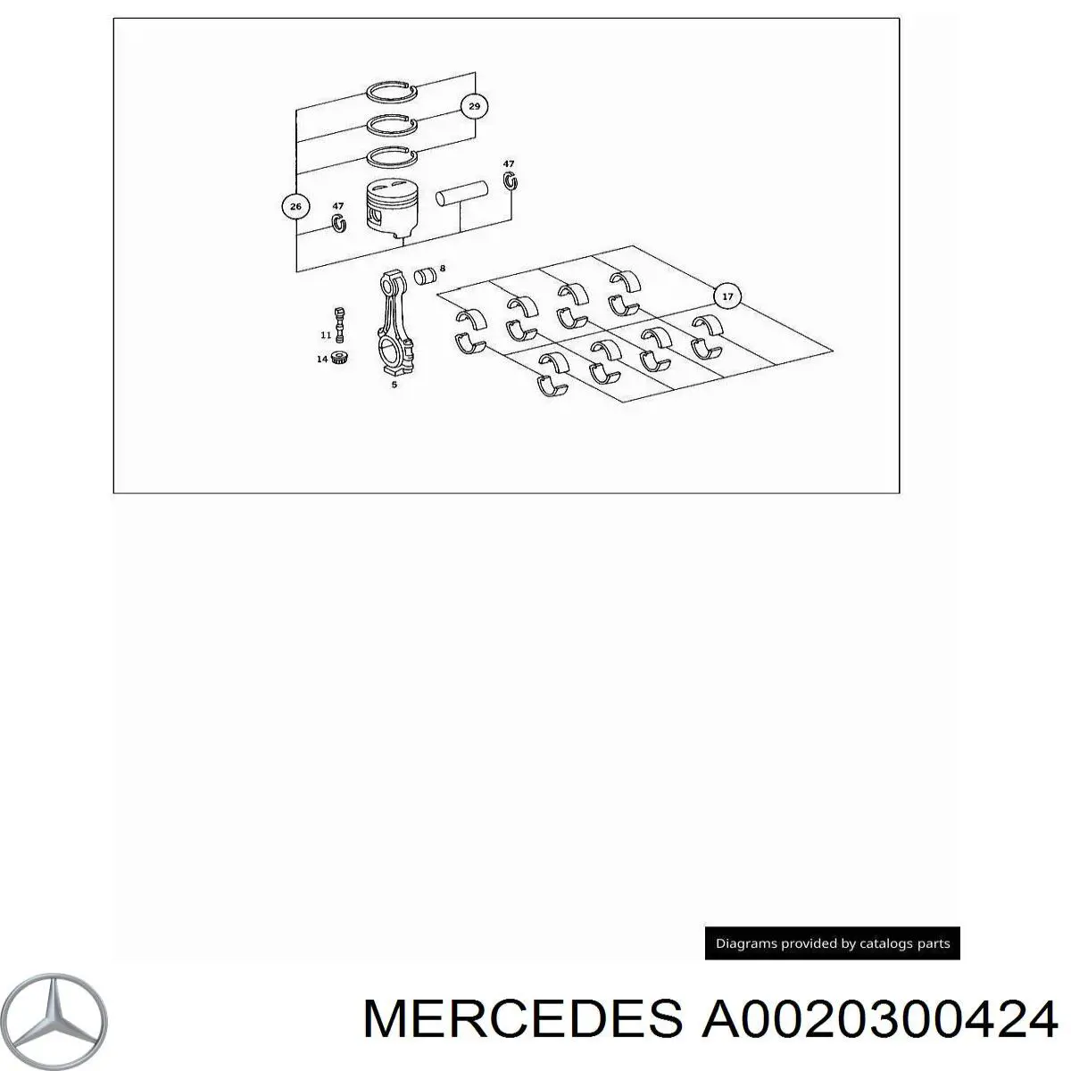 0020300424 Mercedes кільця поршневі на 1 циліндр, std.
