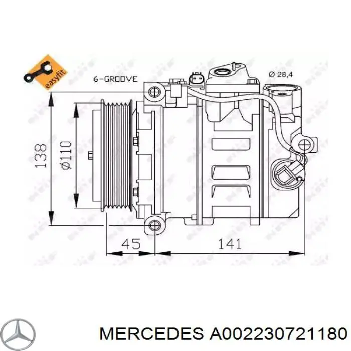 Компресор системи кондиціювання Mercedes A002230721180 ціна, від 264.38 USD